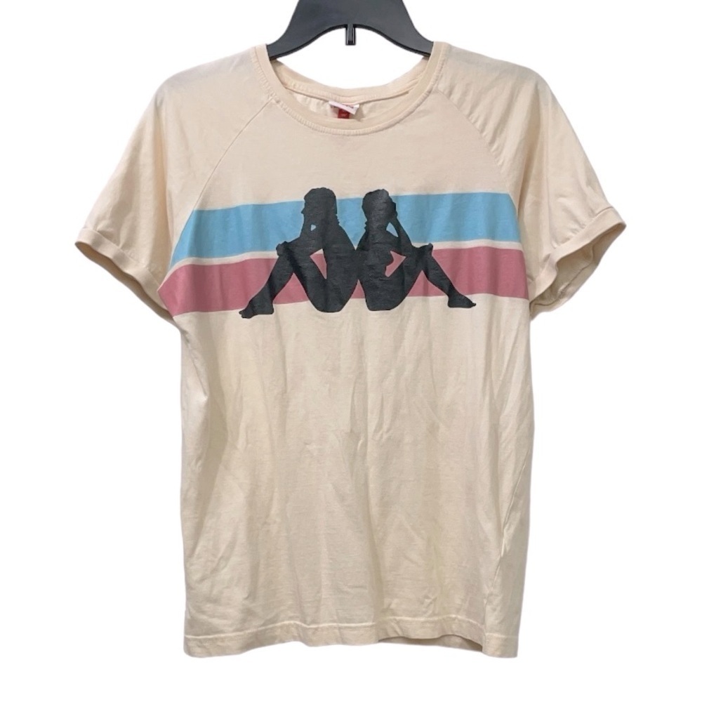 Kappa Men Tee  Beige / Light Blue/ Pink Striped Kappa T Shirt   Size M